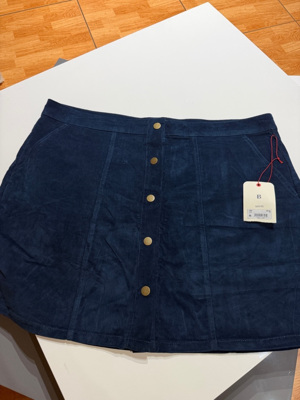 ARULA Navy Button-Front A-Line Button Suede Skirt - size b/2x